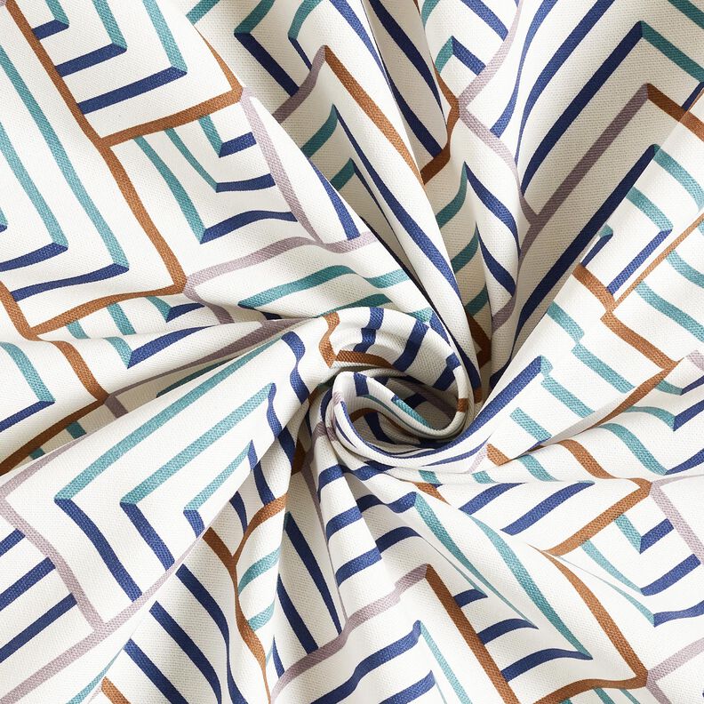 Tecido para decoração Meio linho Panamá Losagos modernos – branco/azul,  image number 3