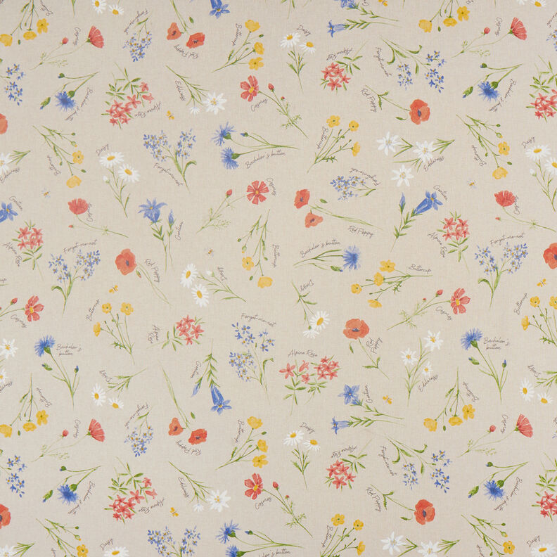 Tecido para decoração Meio linho Panamá Flora dos Alpes – natural/azul,  image number 1