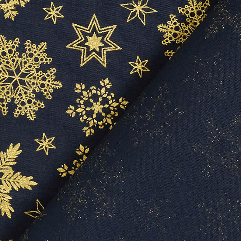Tecido de algodão Popelina Cristais de neve – azul-noite/dourado,  image number 4