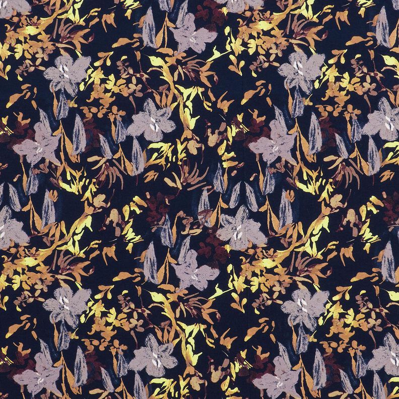 Jersey de viscose Paisagem de flores – azul-noite,  image number 1