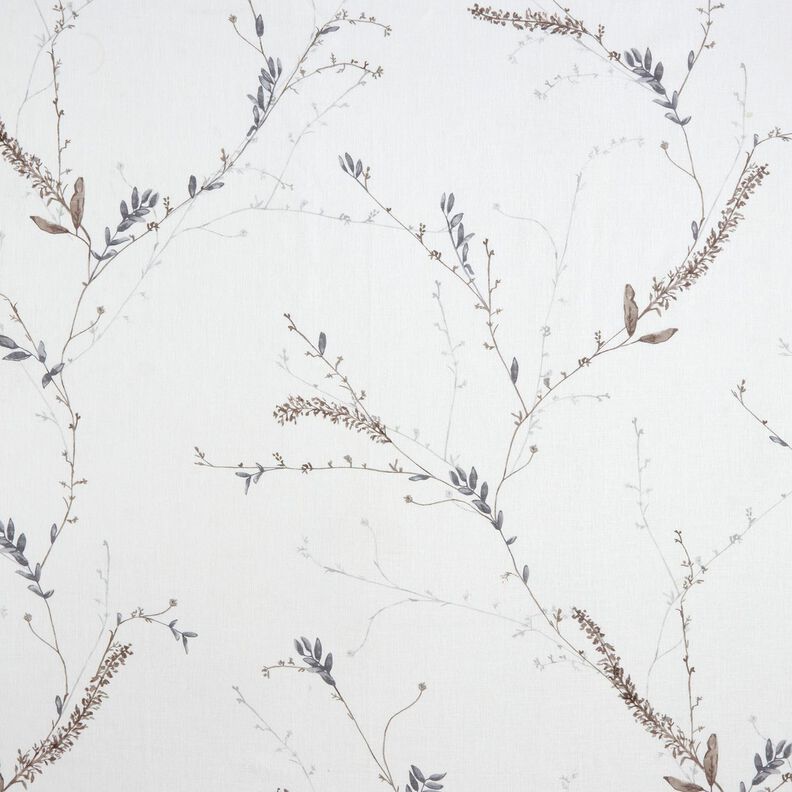 Tecido para cortinados Voile Ramos delicados – branco/cinzento-prateado,  image number 1