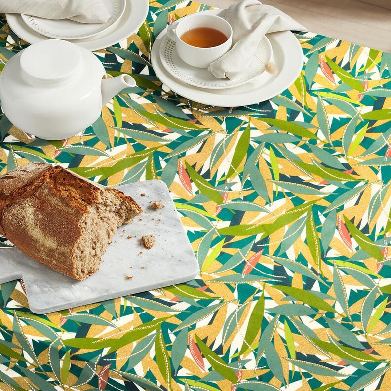 Algodão revestido Folhas delicadas – pinheiro azul/amarelo-caril,  image number 7