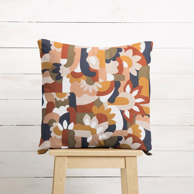 Tecido para decoração Meio linho Panamá Flores retro abstratas – branco/cobre,  image number 6