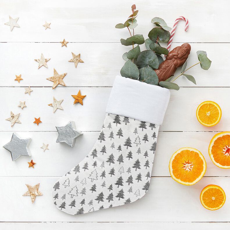 Tecido para decoração Jacquard Pinheiros brilhantes – antracite/prateado,  image number 5