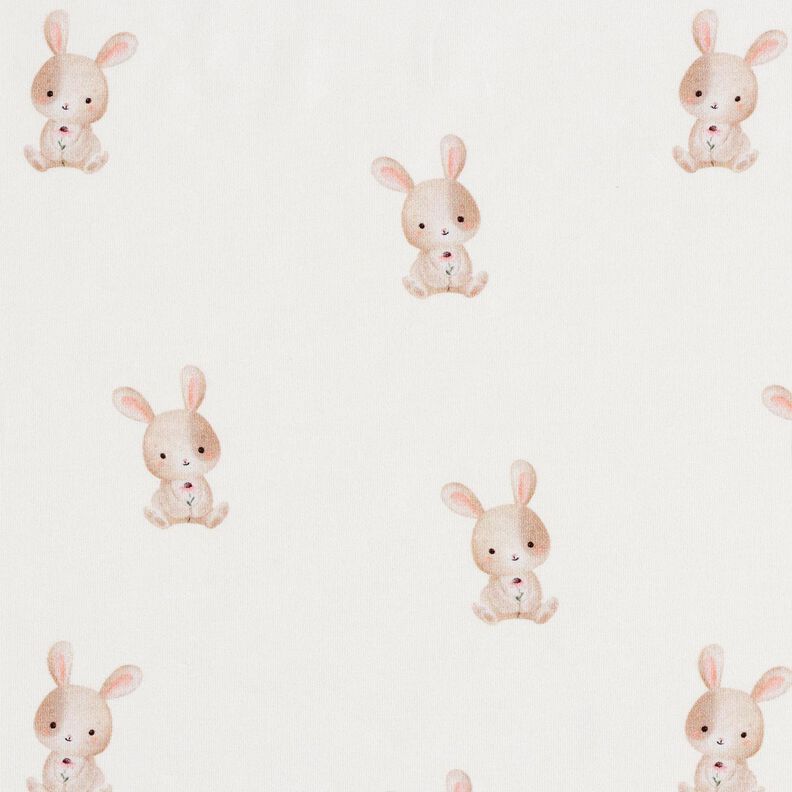 GOTS Jersey de algodão Coelho e flor Impressão Digital – marfim,  image number 1