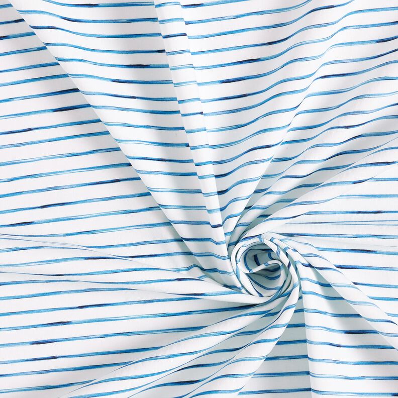 Jersey de algodão Riscas em aguarela Impressão Digital – marfim/azul real,  image number 3