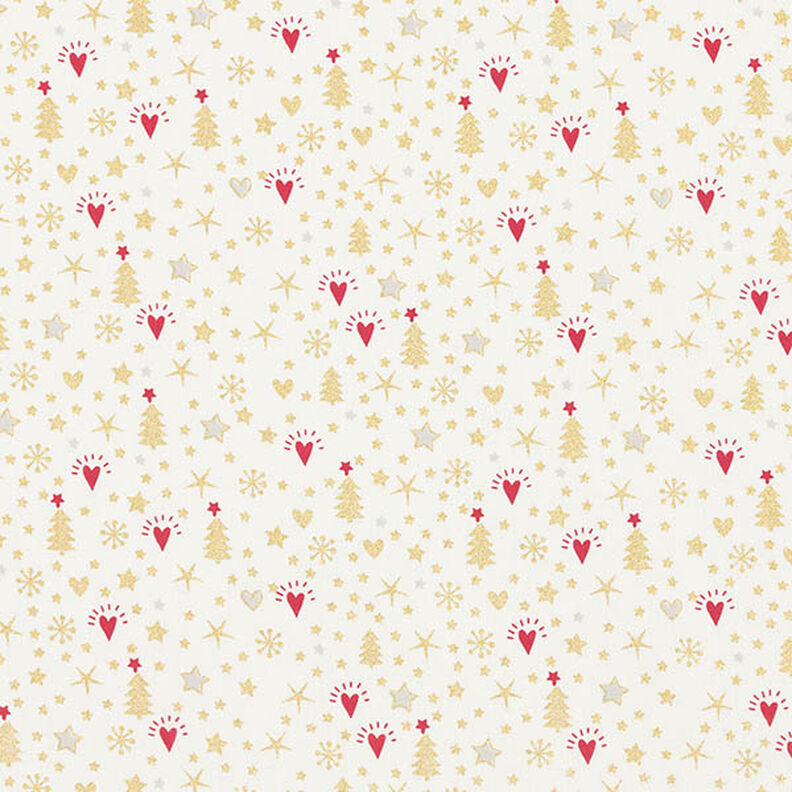 Tecido de algodão Popelina Corações e estrelas – branco sujo/dourado,  image number 1