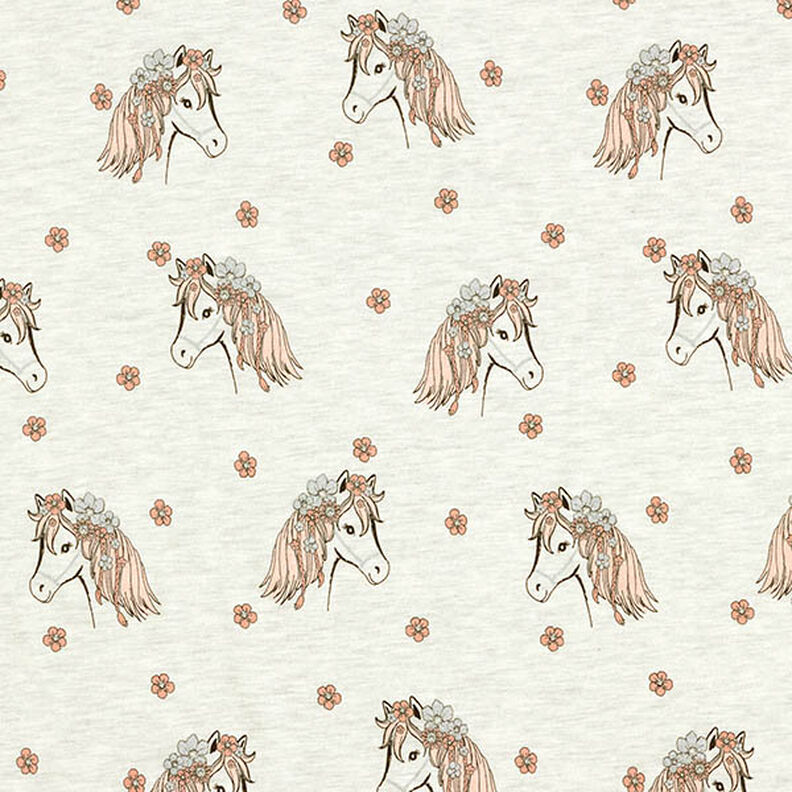 Jersey de algodão Brilho Cavalos e florzinhas – natural/prateado,  image number 1
