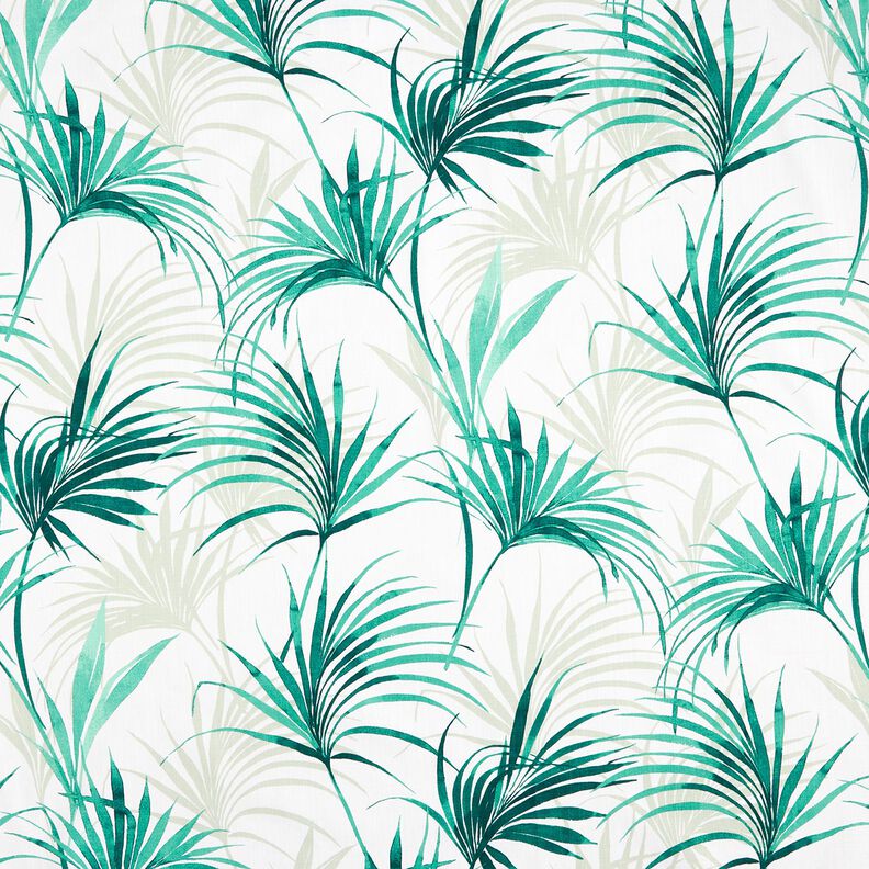 Tecido para decoração Panamá Folha de palmeira – branco/verde esmeralda,  image number 1
