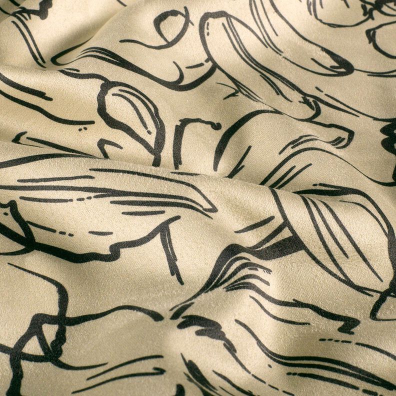 Tecido aveludado elástico Esboços de flores – cor de areia/preto,  image number 2