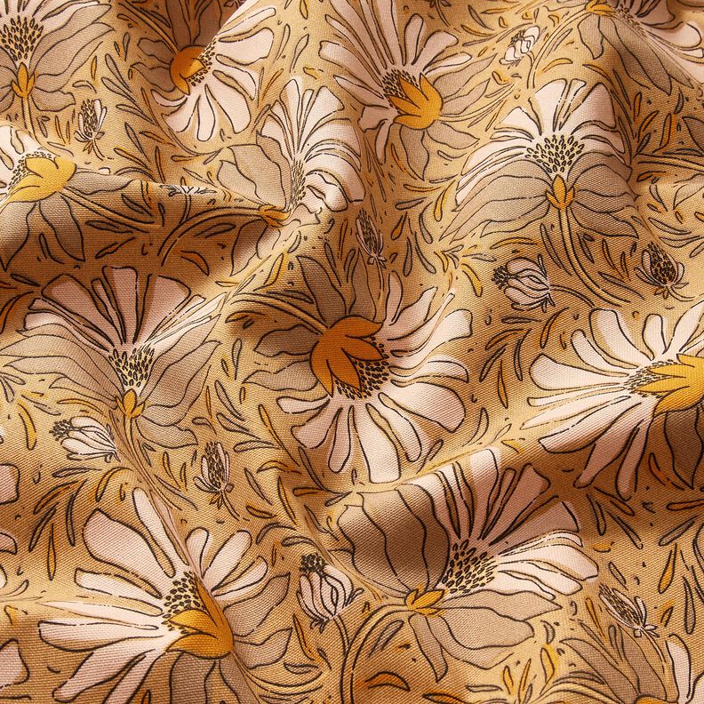 Tecido para decoração Meio linho Panamá Flores grandes – bege escuro/amarelo-caril,  image number 2