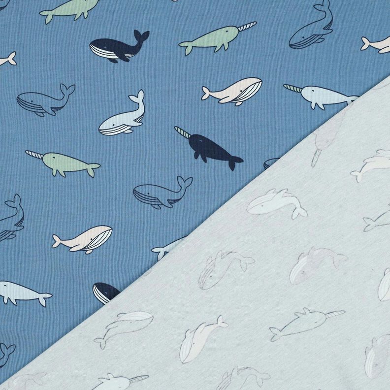 Jersey de algodão Baleias giras | Poppy Fabrics – cinza claro/azul-marinho,  image number 4