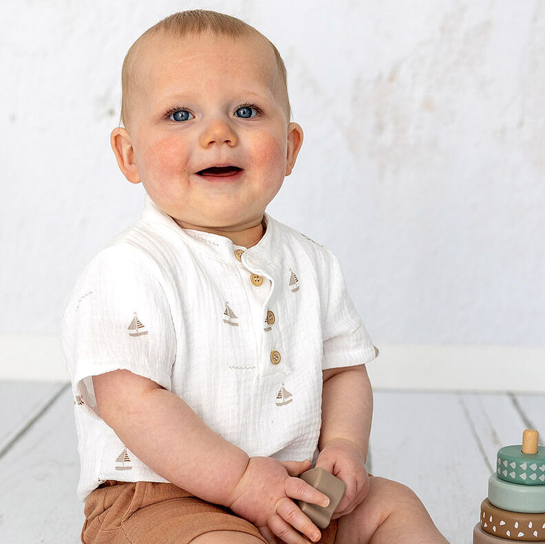 Musselina/ Tecido plissado duplo Barcos &agrave; vela &ndash; branco sujo/natural,  image number 5