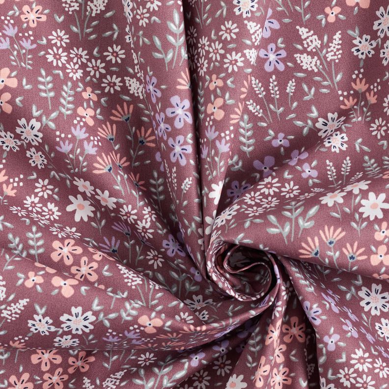 Algodão revestido Prado de flores colorido – rosa-velho escuro/branco,  image number 4