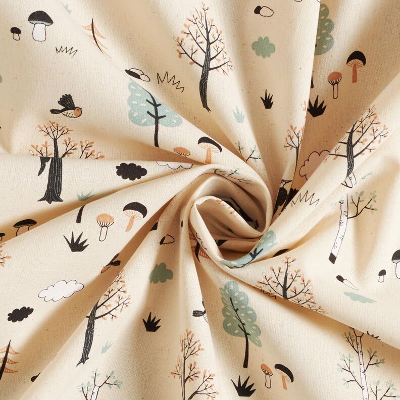 GOTS Tecido de algodão Cretone Pássaros na floresta – natural/eucalipto,  image number 3