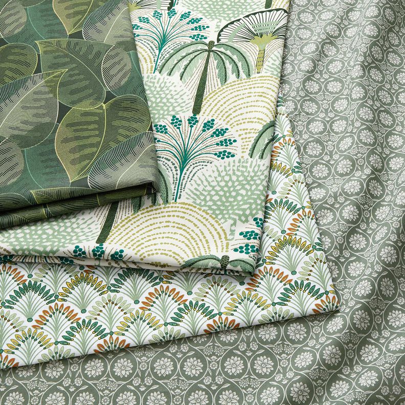 Tecido para decoração Sarja de algodão Folhas minimalistas – verde escuro,  image number 5