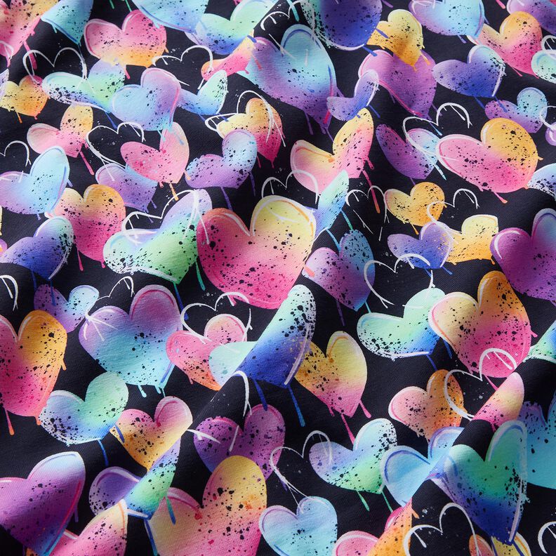 Jersey de algodão Corações coloridos | Glitzerpüppi – preto,  image number 2
