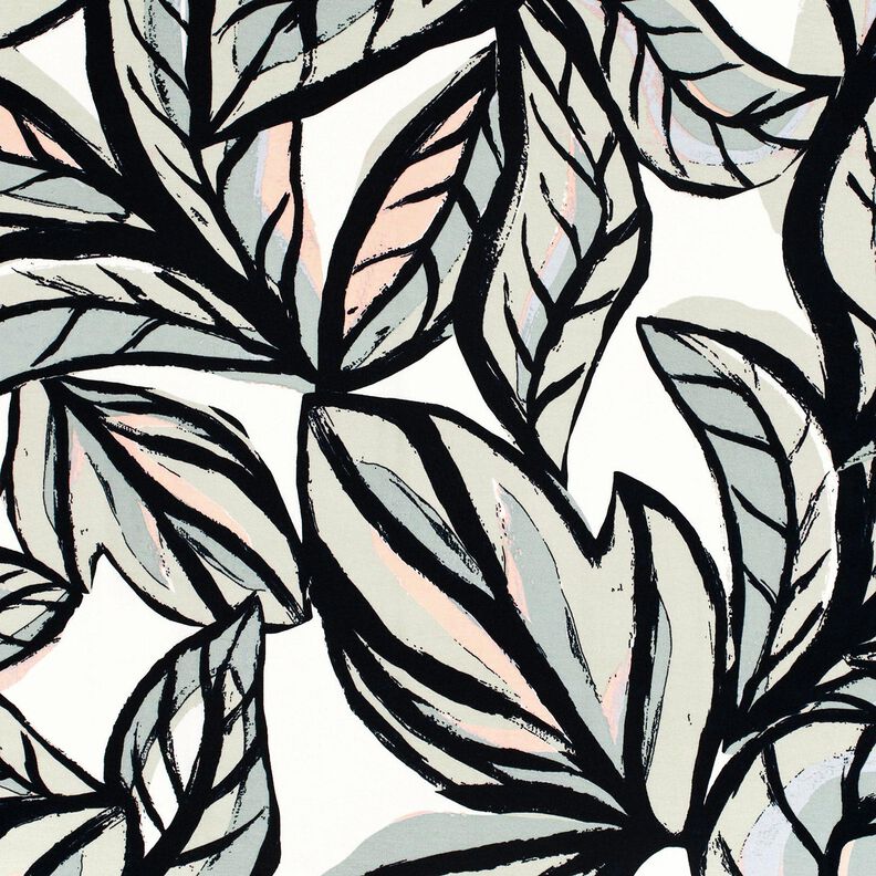 Jersey de viscose Folhas grandes – marfim/azul-noite | Retalho 60cm,  image number 1