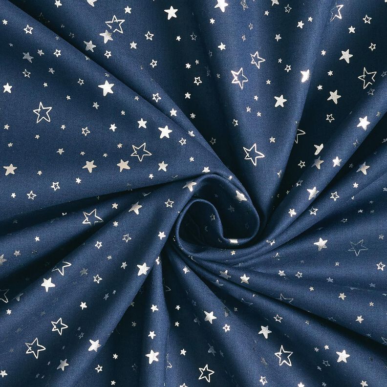 Tecido de algodão Popelina Estampado prateado Estrelas de Natal – azul-noite/prata metálica,  image number 3