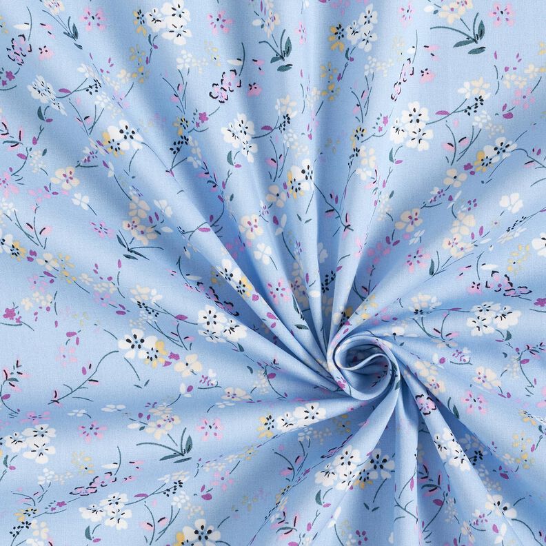 Popelina de algodão Flores delicadas – azul claro/bege,  image number 3