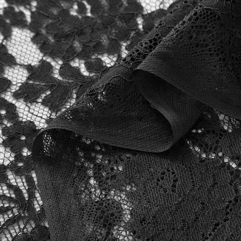 Tecido fino de renda Motivo floral – preto,  image number 3