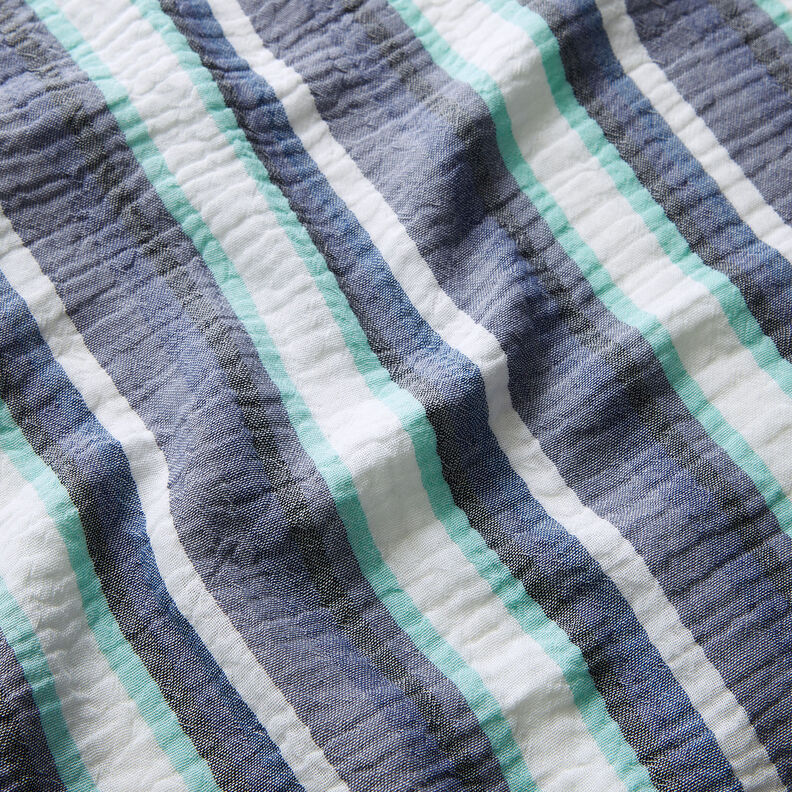 Musselina/ Tecido plissado duplo Riscas de fios tingidos – índigo/azul-gelo,  image number 2