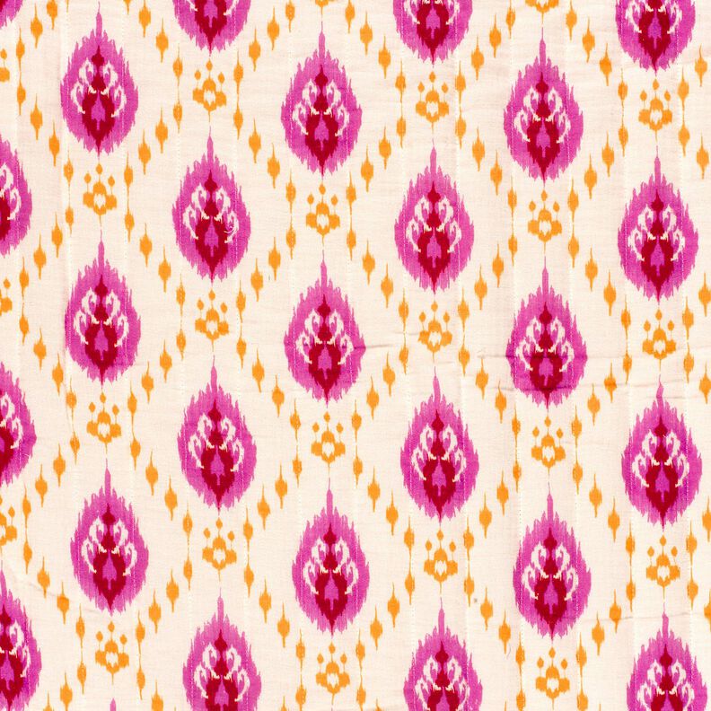 Tecido acolchoado Musselina Flores étnicas – branco sujo/pink,  image number 3
