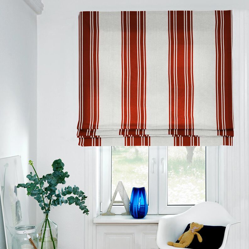 Tecido para decoração Panamá Riscas grossas – carmin/cinzento-névoa,  image number 6