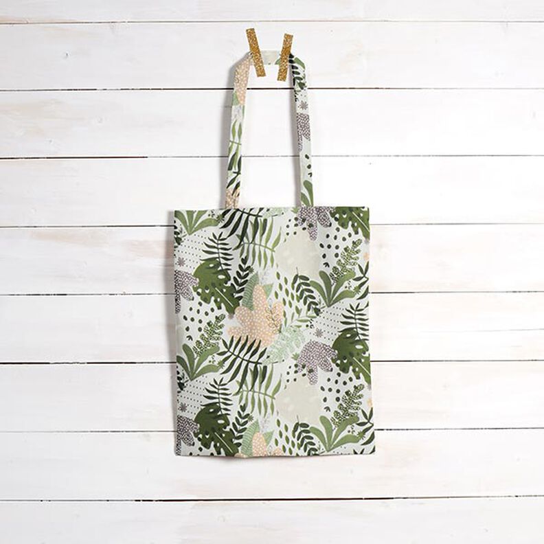 Tecido de algodão Cretone Plantas da selva abstratas – branco/verde,  image number 7