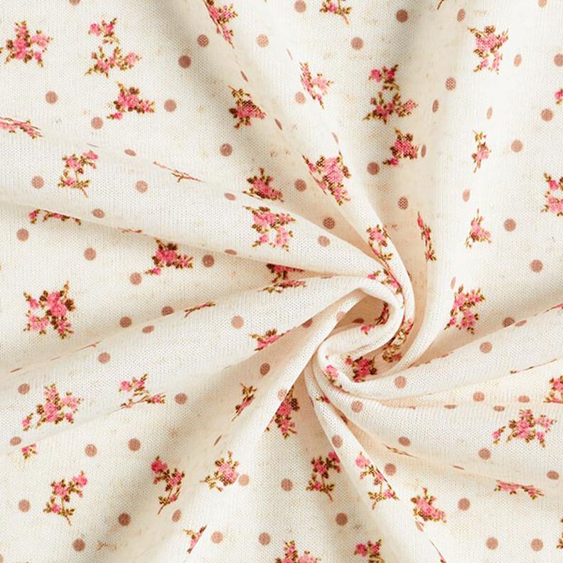 Tecido de malha fina Ramos de rosas – branco/pink,  image number 3