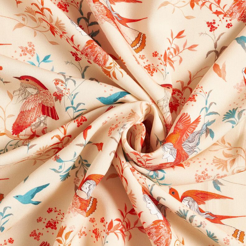 Tecido de viscose LENZING™ ECOVERO™ Pássaros e fadas | Katia Fabrics – creme/vermelho-fogo,  image number 3