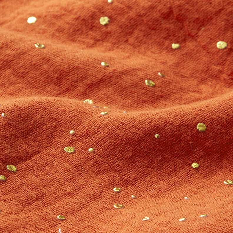 Algodão Musselina Sarapintas douradas espalhadas – terracota/dourado,  image number 2
