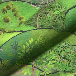 Tecido para decoração Meio linho Panamá Impressão digital Paisagem de primavera – verde maçã, 
