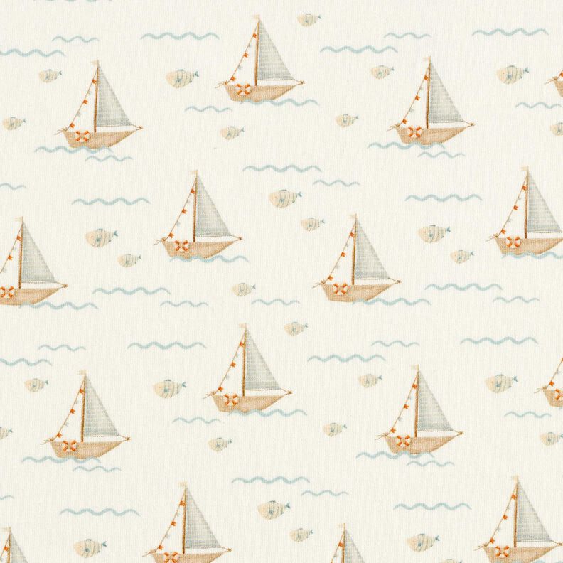 Jersey de algodão Veleiros e peixes Impressão Digital – branco sujo,  image number 1