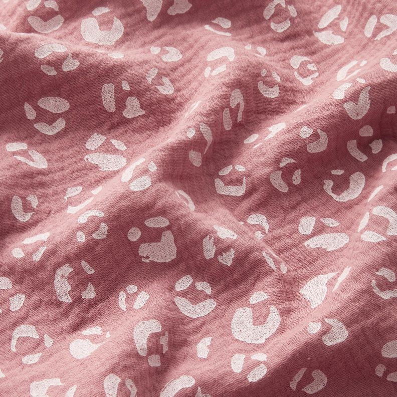 Musselina/ Tecido plissado duplo Padrão Leo grande – rosa-velho escuro/branco,  image number 2
