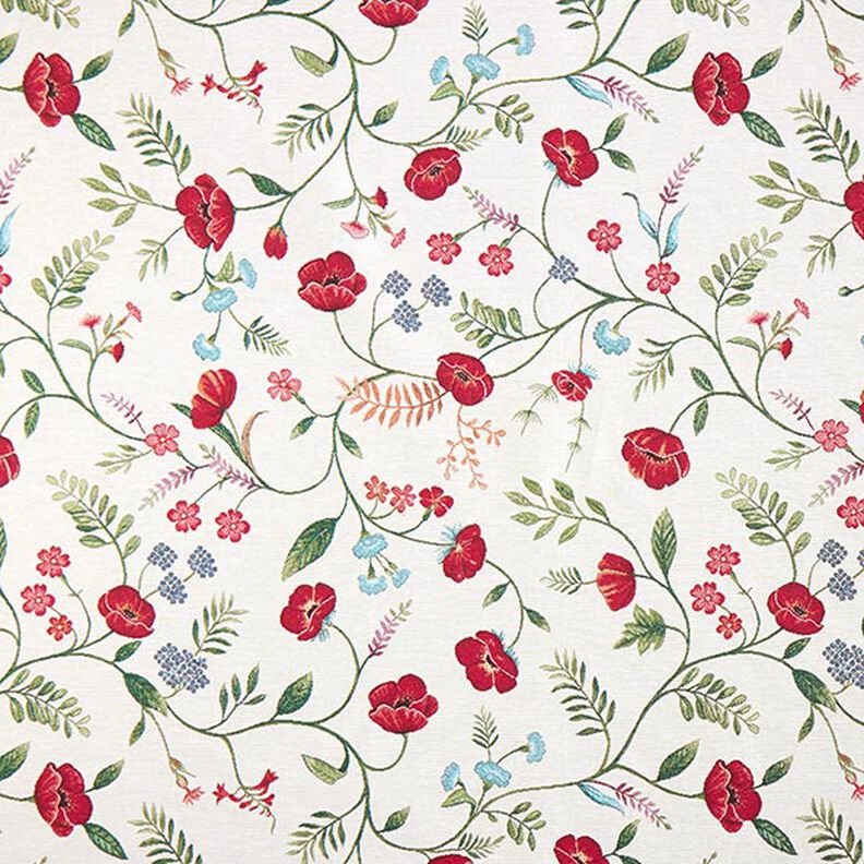 Tecido para decoração Gobelina Papoilas – branco sujo/vermelho,  image number 1