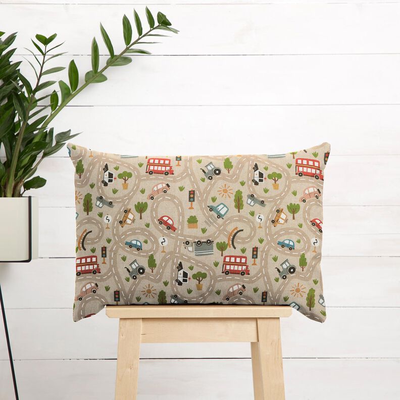 Tecido para decoração Meio linho Panamá Rua para brincar – natural/oliva claro,  image number 6