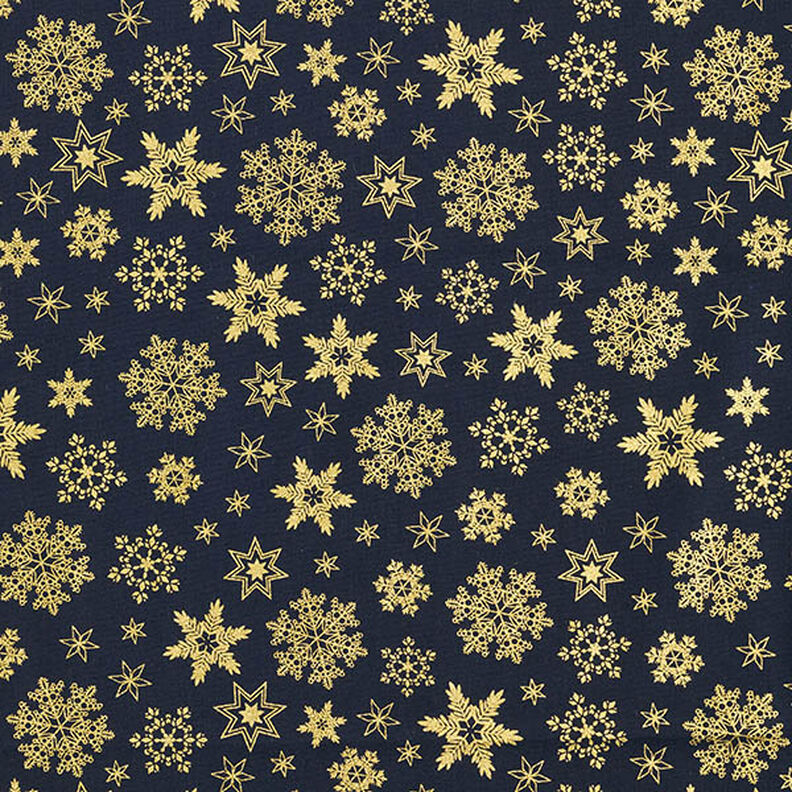 Tecido de algodão Popelina Cristais de neve – azul-noite/dourado,  image number 1