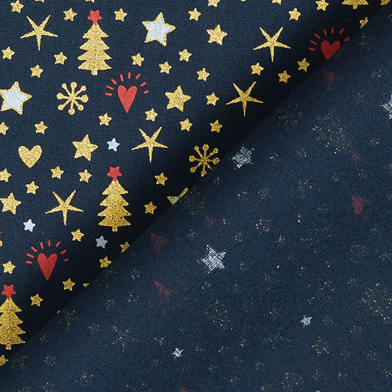 Tecido de algodão Popelina Corações e estrelas – azul-noite/dourado,  image number 4