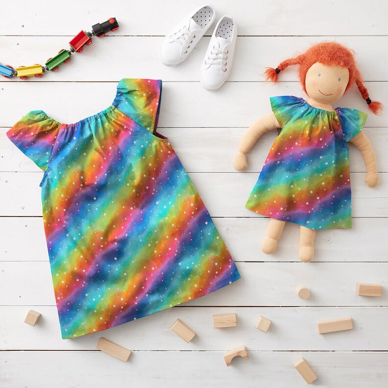 Popelina de algodão Arco-íris Pó de estrelas Impressão Digital – azul real/colorido,  image number 6