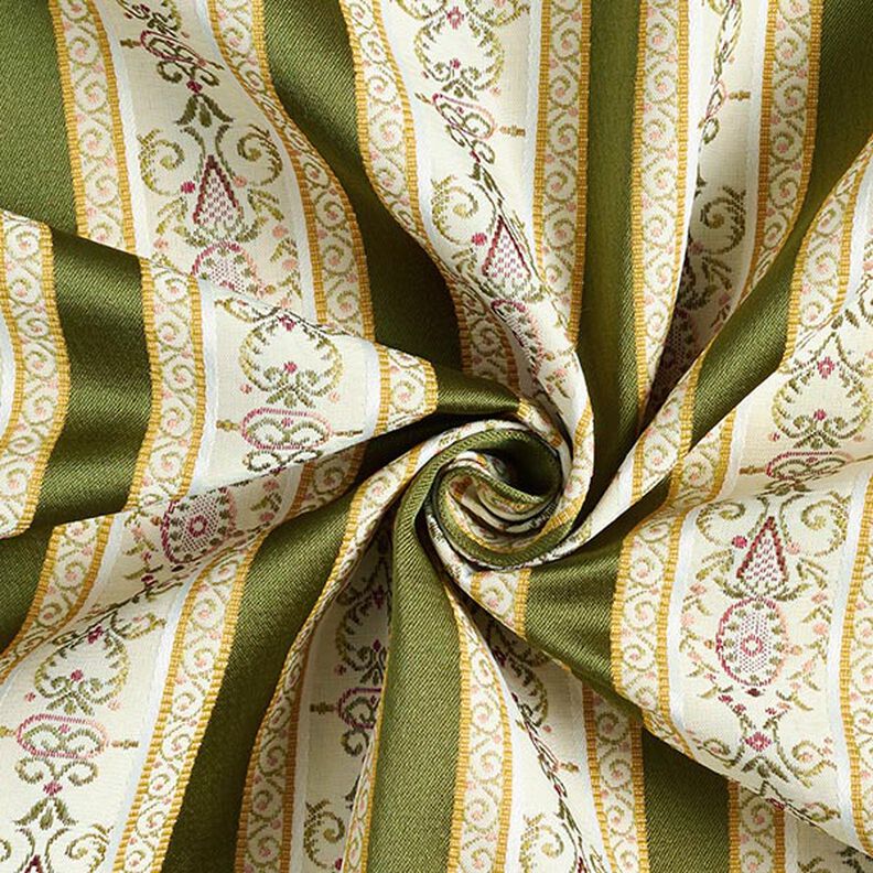 Tecido para mobili&aacute;rio Jacquard Biedermeier Riscas &ndash; creme/azeitona,  image number 4
