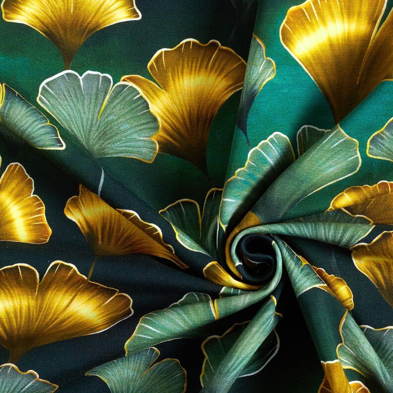 Jersey de algodão Ginkgo | Glitzerpüppi – verde escuro/ouro velho,  image number 3