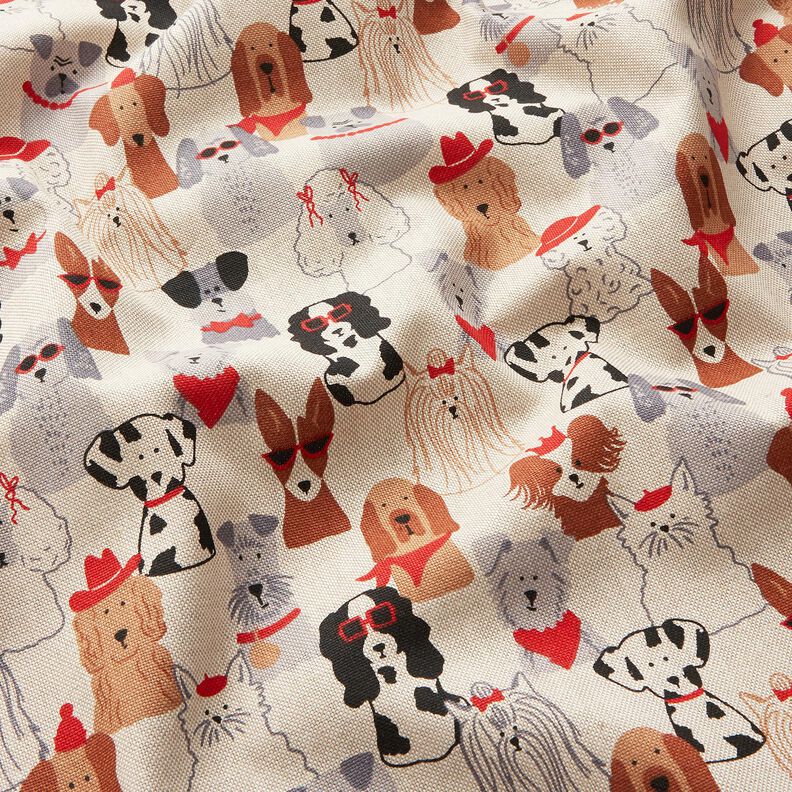 Tecido para decora&ccedil;&atilde;o Meio linho Panam&aacute; C&atilde;es elegantes &ndash; natural/cinzento,  image number 2