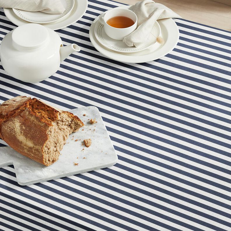 Tecido de algodão Cretone Riscas marítimas – preto azulado/taupe claro,  image number 6