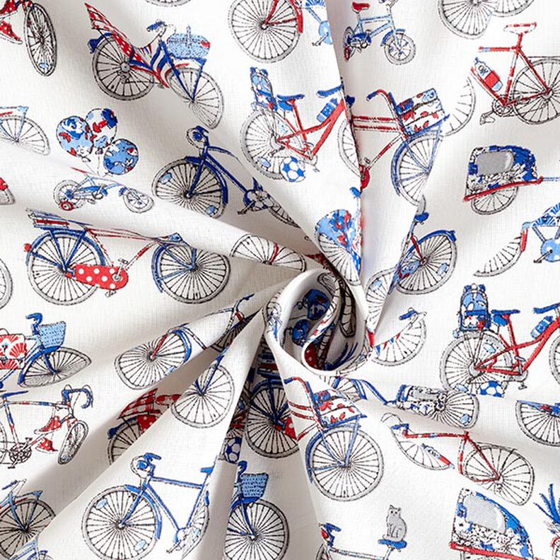 Tecido de algodão Cretone Bicicletas retro – branco/azul,  image number 3