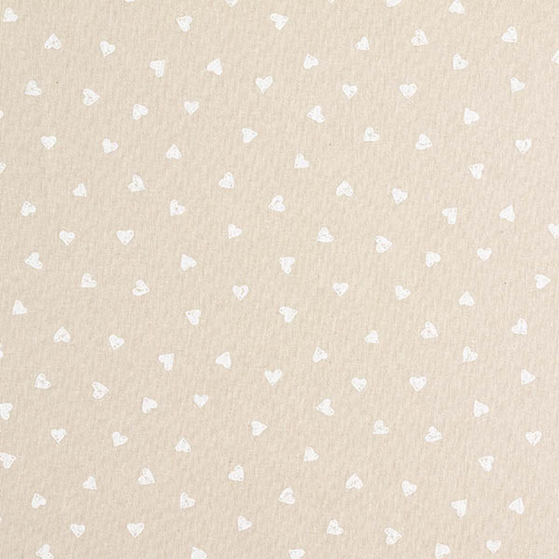 Tecido para decoração Meio linho Panamá Pequenos corações – branco/natural,  image number 1