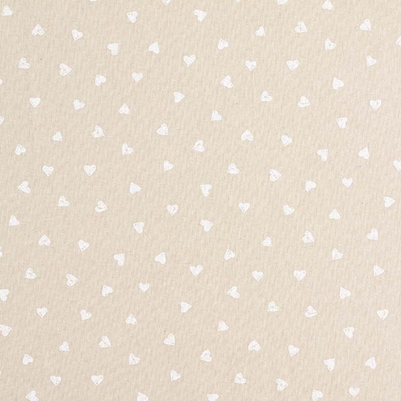 Tecido para decoração Meio linho Panamá Pequenos corações – branco/natural,  image number 1