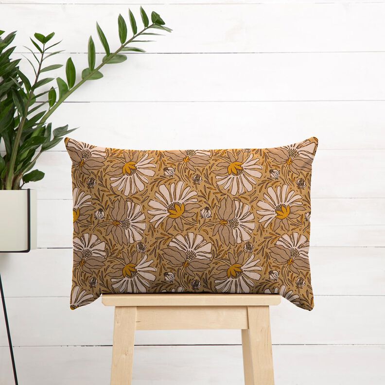 Tecido para decoração Meio linho Panamá Flores grandes – bege escuro/amarelo-caril,  image number 6