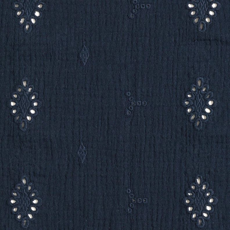 Musselina/ Tecido plissado duplo Bordado inglês Losango – azul-marinho,  image number 1