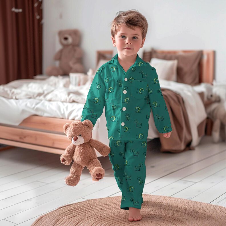 Flanela de algodão Dinossauros atrevidos | Poppy Fabrics – azul ganga/verde esmeralda,  image number 5